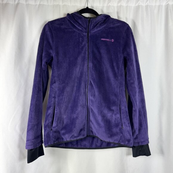 Merrell Jackets & Blazers - Merrell Purple Fuzzy Plush Full Zip Jacket Hooded Thumb Holes Outdoor Hiking M